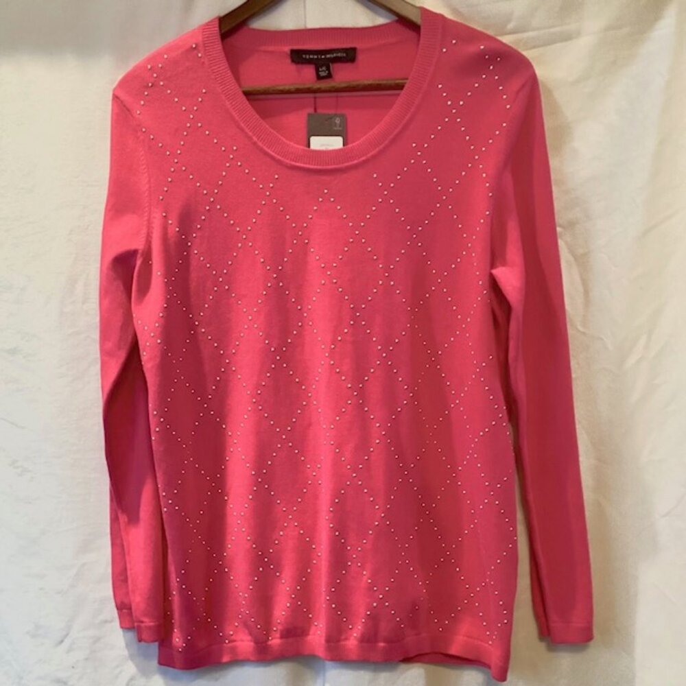 NWT‎ Tommy Hilfiger Womans Sweater Size Large 100% Cotton Bright Pink